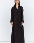 Luxury Floral Jacquard Abaya in Black Brown