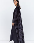 Luxe Gray Blue Abaya in Velvet Jacquard with Satin Collar