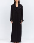 Luxury Black Abaya with Crystal Broach and Lace Trims