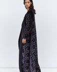 Luxe Gray Blue Abaya in Velvet Jacquard with Satin Collar