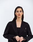 Luxury Black Abaya with Crystal Broach and Lace Trims