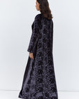 Luxe Gray Blue Abaya in Velvet Jacquard with Satin Collar
