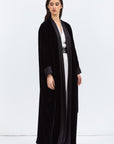 Formal Black Velvet Abaya with Satin Trims