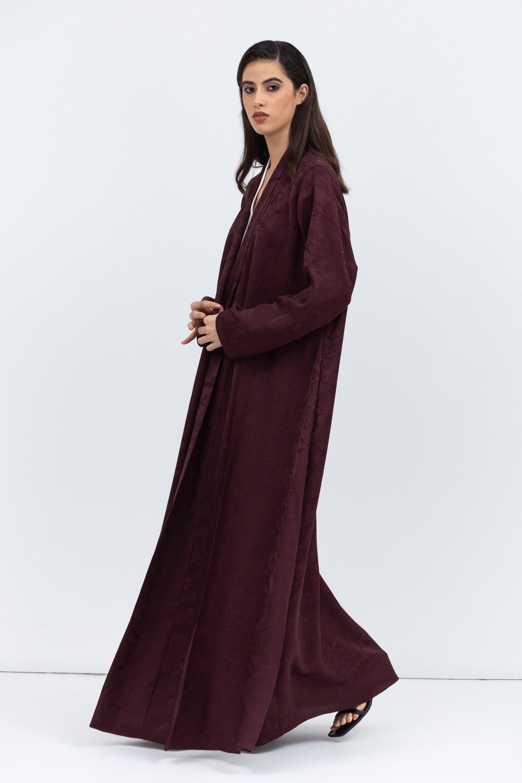 Layer Abaya in Burgundy Pattern