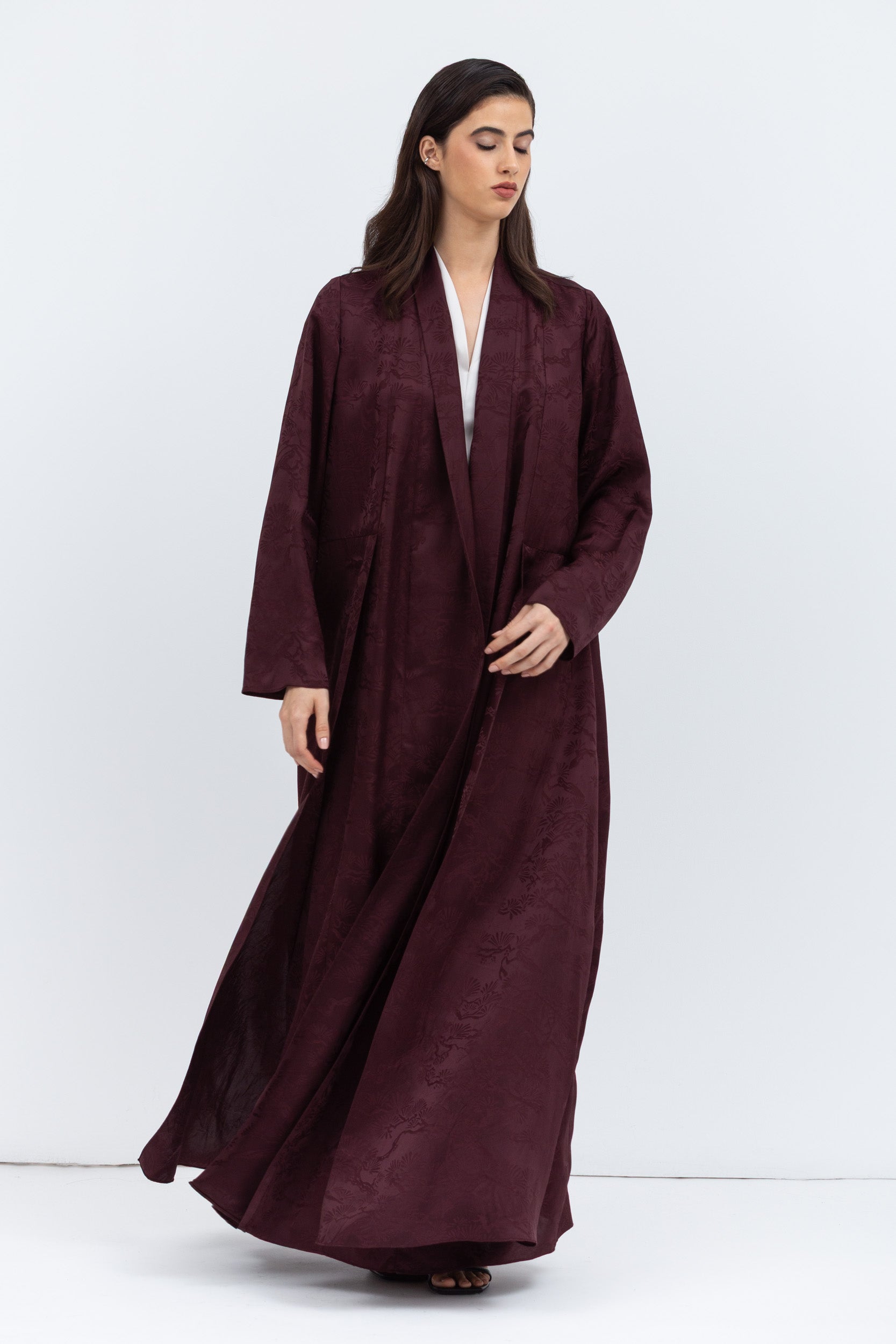 Layer Abaya in Burgundy Pattern