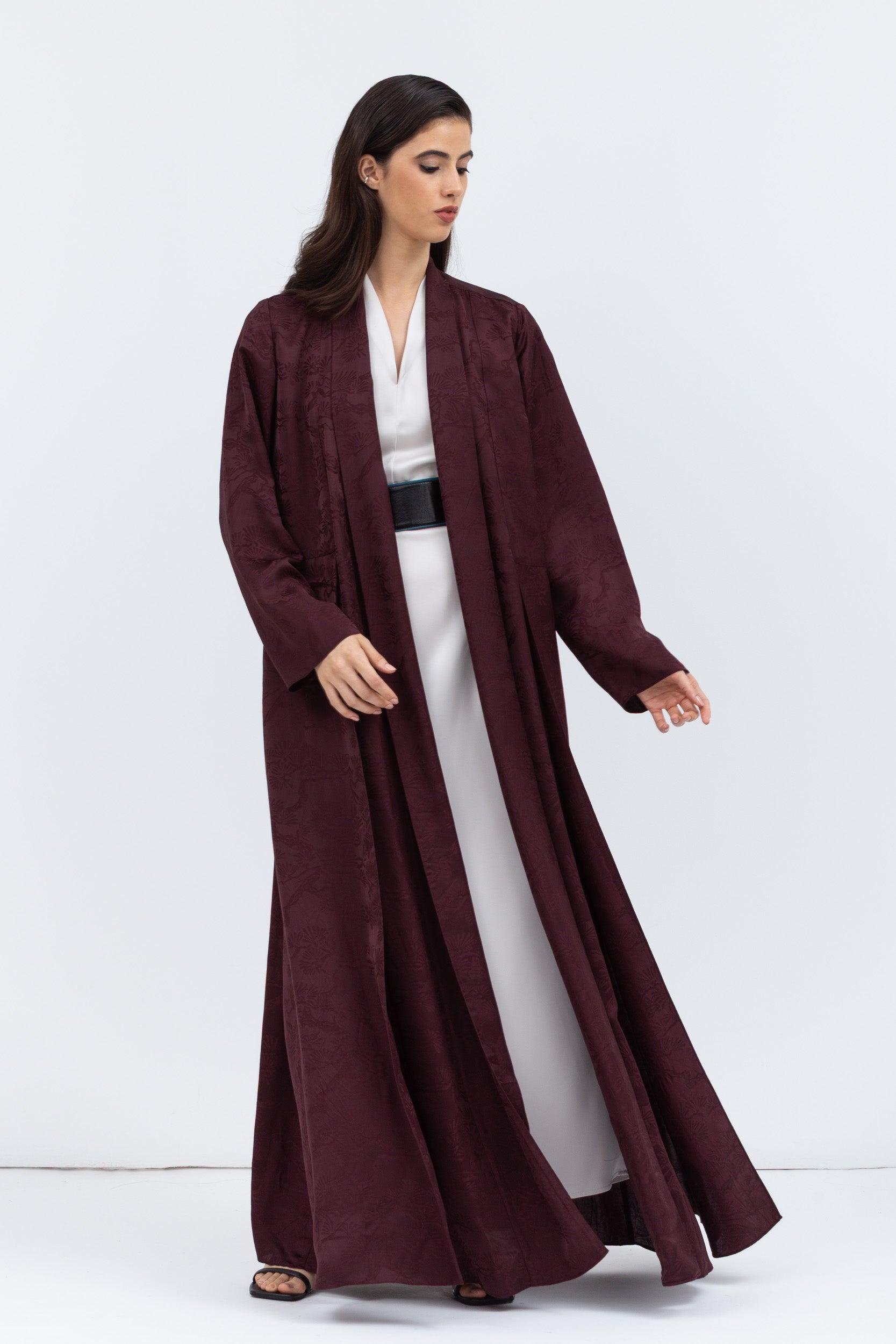 Layer Abaya in Burgundy Pattern