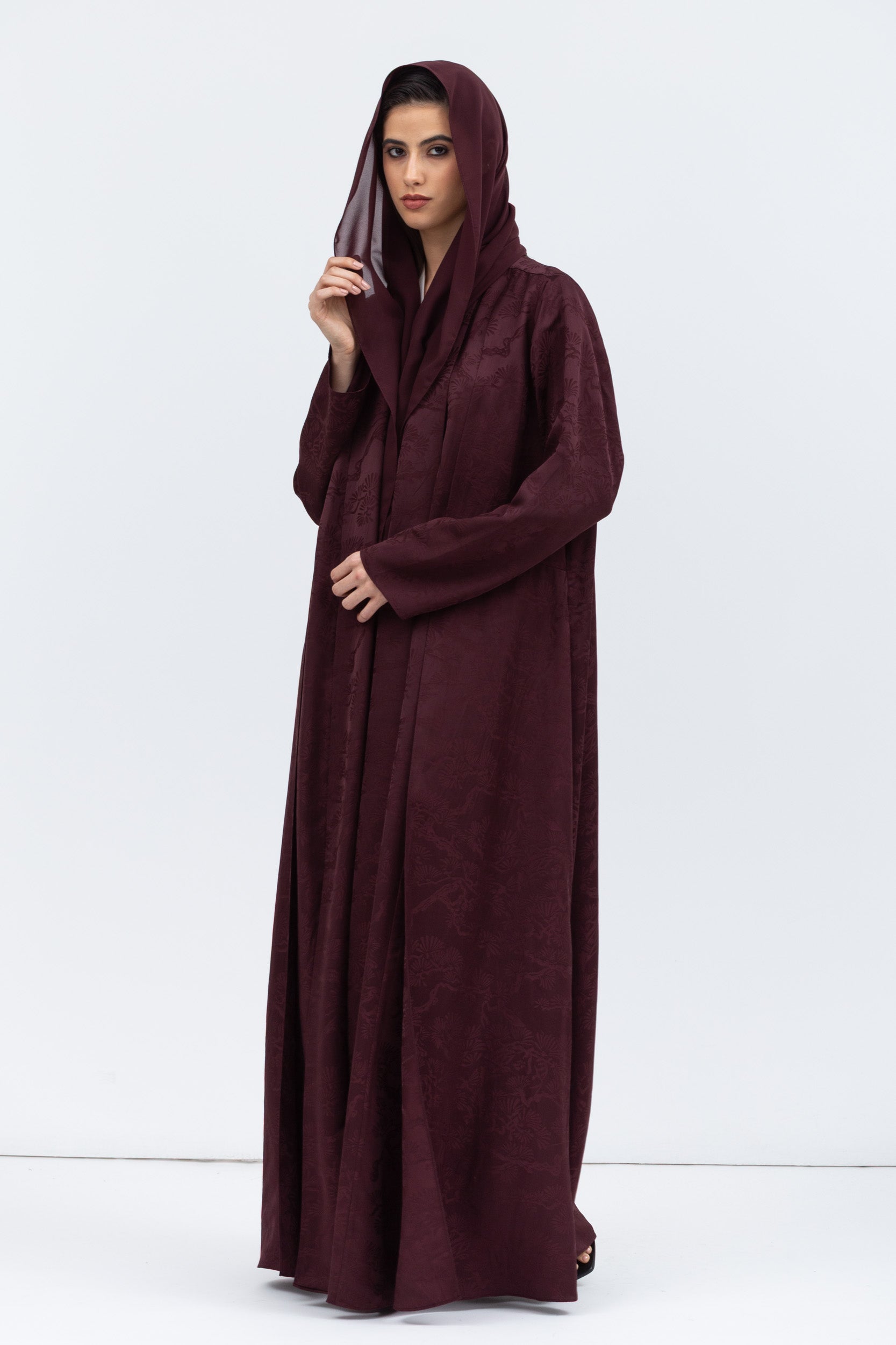 Layer Abaya in Burgundy Pattern