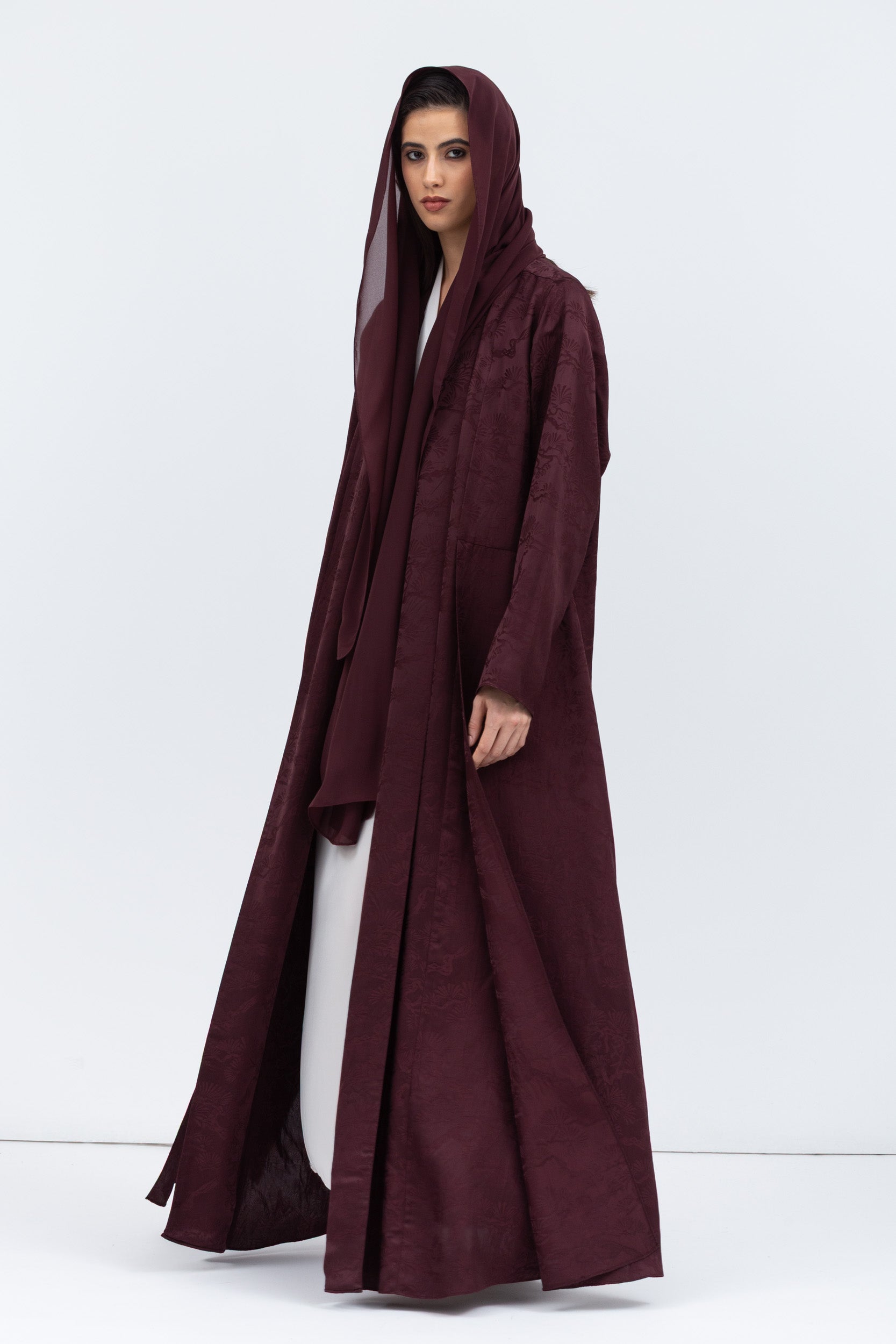 Layer Abaya in Burgundy Pattern