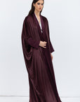 Burgundy Brown Velvet Abaya with Satin Trims