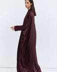 Burgundy Brown Velvet Abaya with Satin Trims