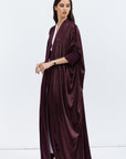 Burgundy Brown Velvet Abaya with Satin Trims