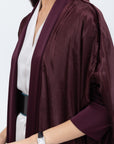 Burgundy Brown Velvet Abaya with Satin Trims