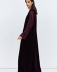 Burgundy Velvet Abaya with Satin Trims
