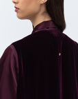 Burgundy Velvet Abaya with Satin Trims