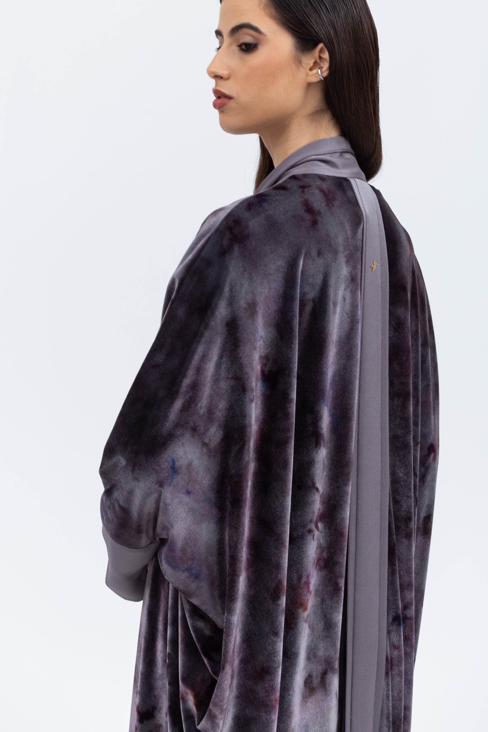 Purple Gray Velvet Pattern Abaya