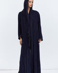 Loose Cut Blue on Blue Pattern Abaya with Satin Trims