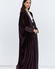 Deep Brown Velvet Abaya with Satin Trims