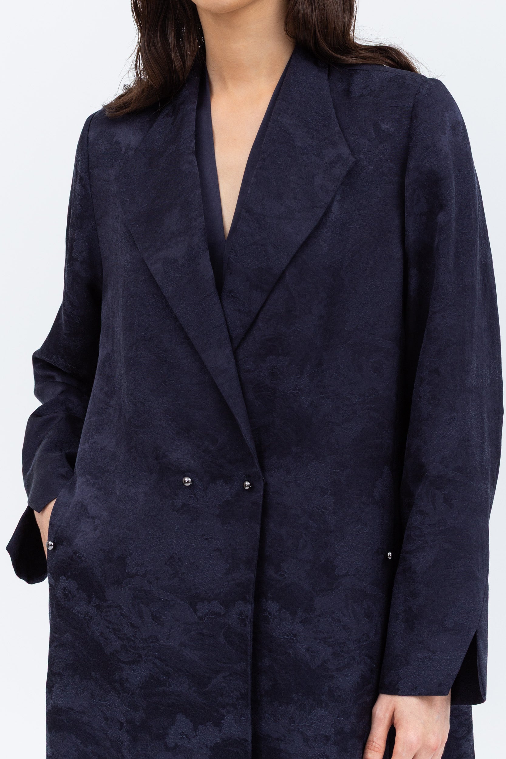 Blue Jacquard Jacket Abaya