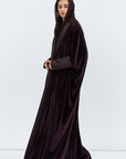 Deep Brown Velvet Abaya with Satin Trims