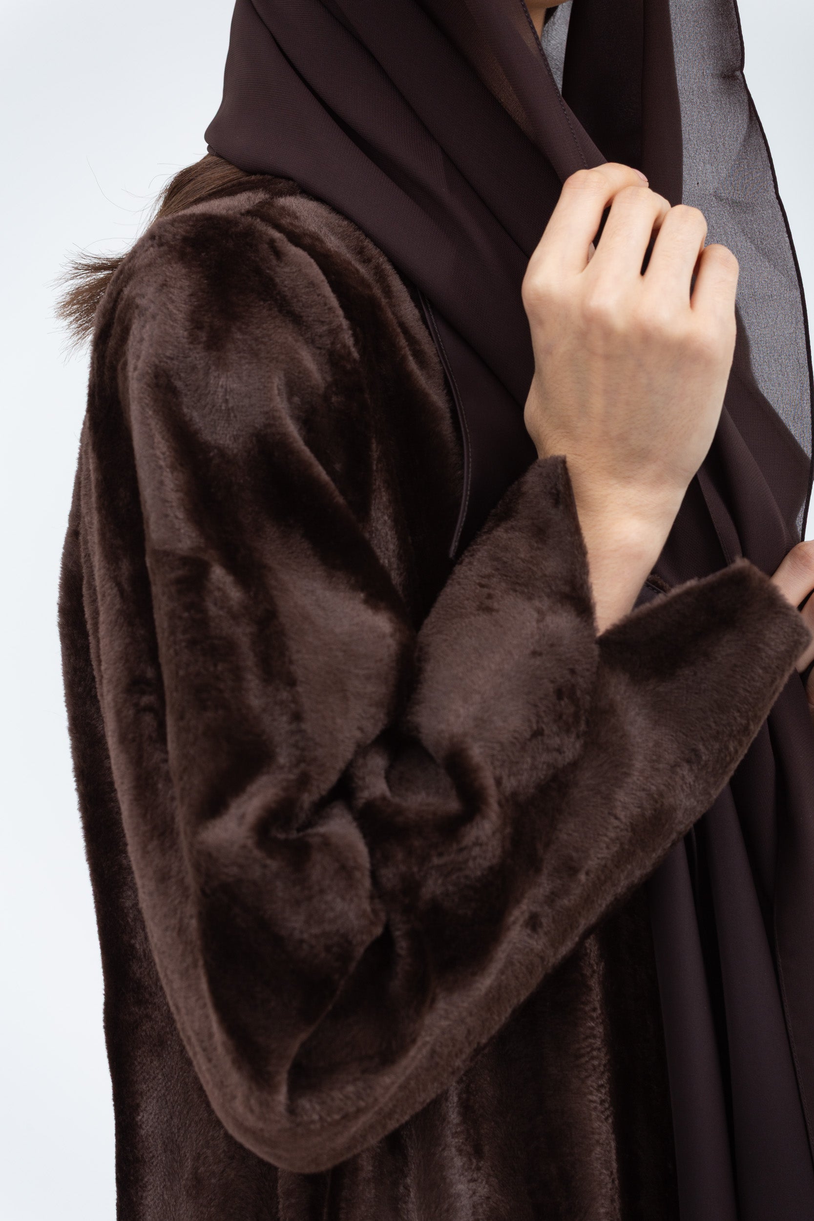Faux Fur Abaya in Rich Brown