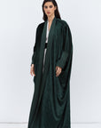 Rich Emerald Green Velvet Abaya with Satin Trims