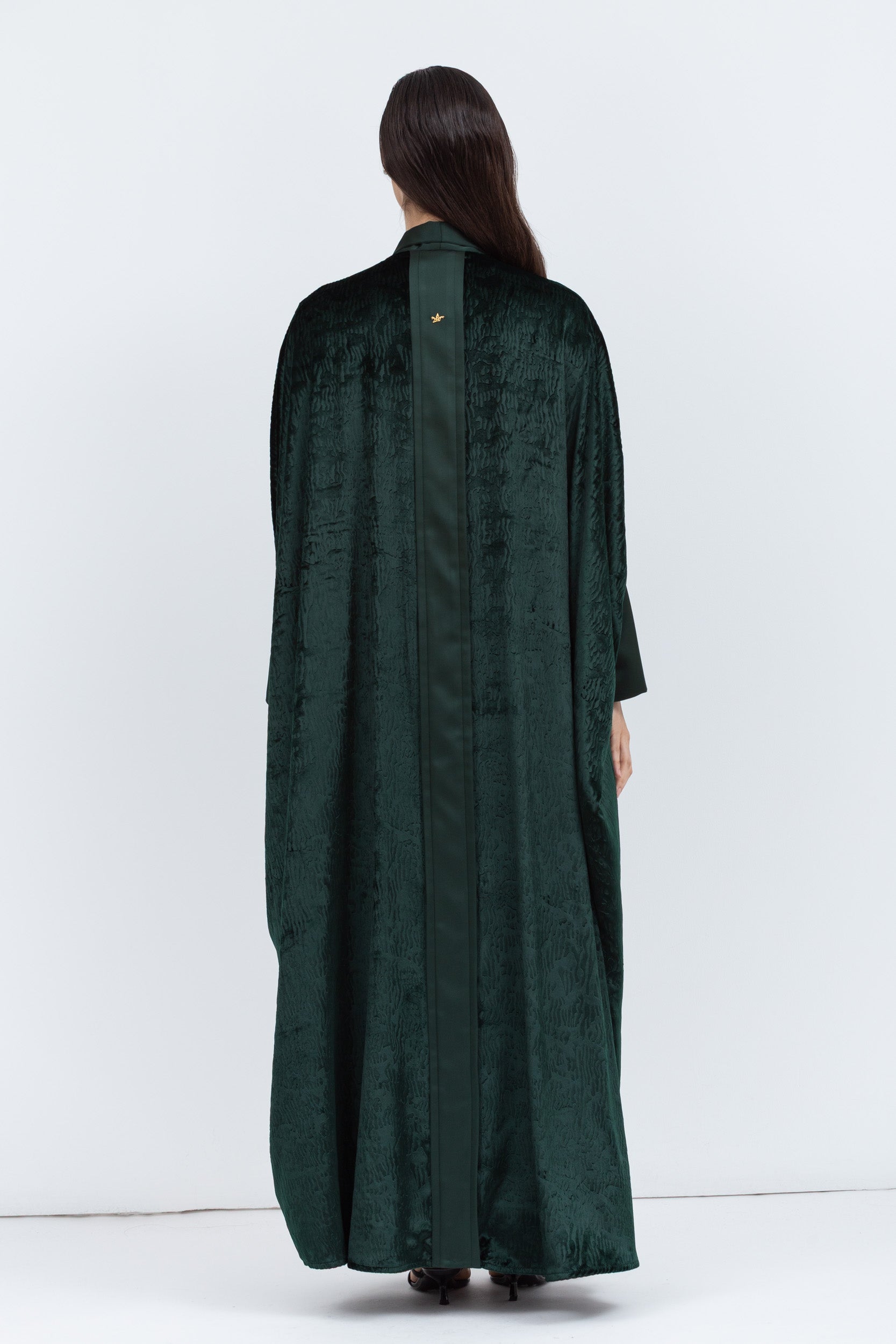 Rich Emerald Green Velvet Abaya with Satin Trims
