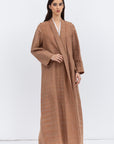 Metallic Linen Abaya in Copper Brown