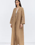 Metallic Linen Abaya in Golden Brown