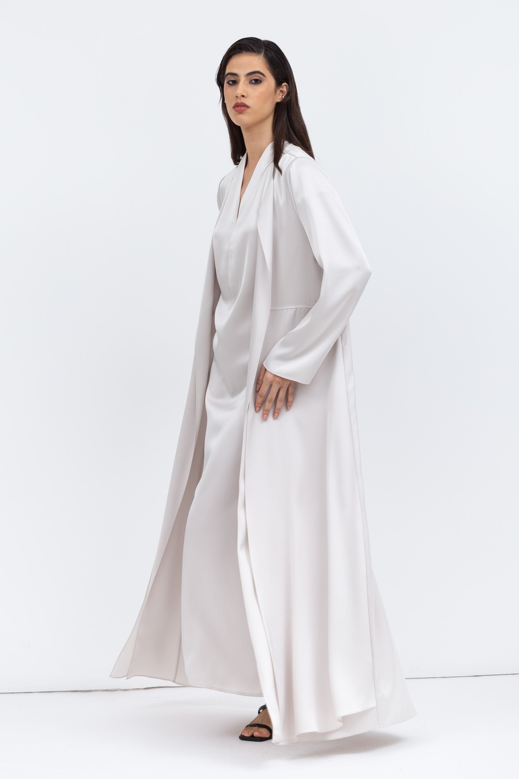 Layer Abaya in Off-White Satin