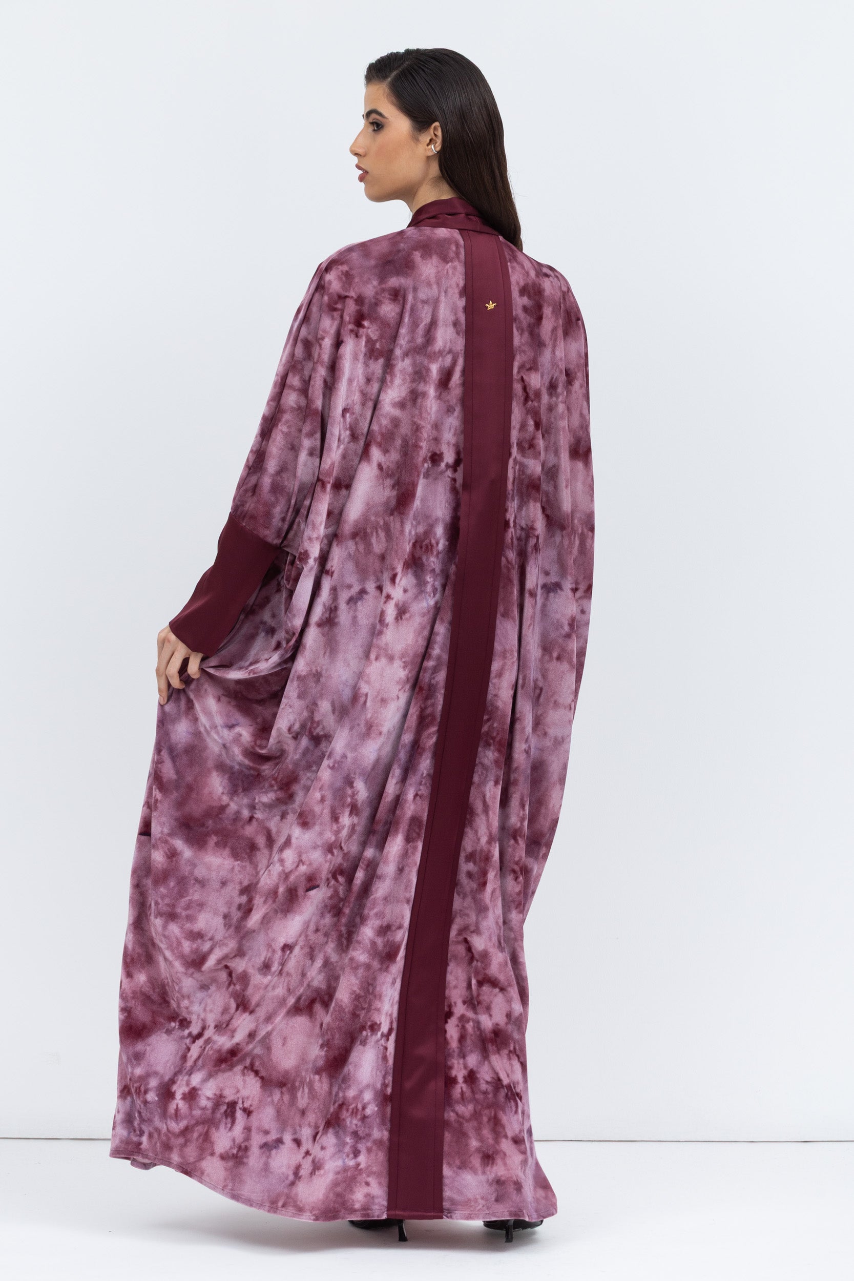 Pink Velvet Abaya with Satin Trims