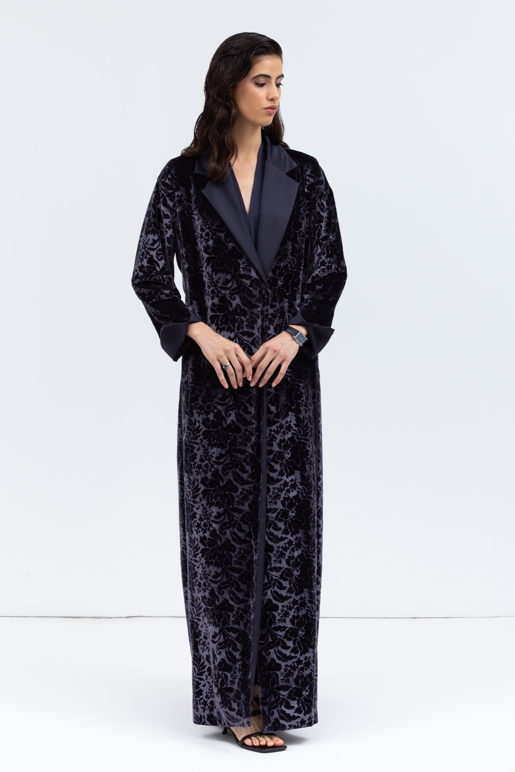 Luxe Gray Blue Abaya in Velvet Jacquard