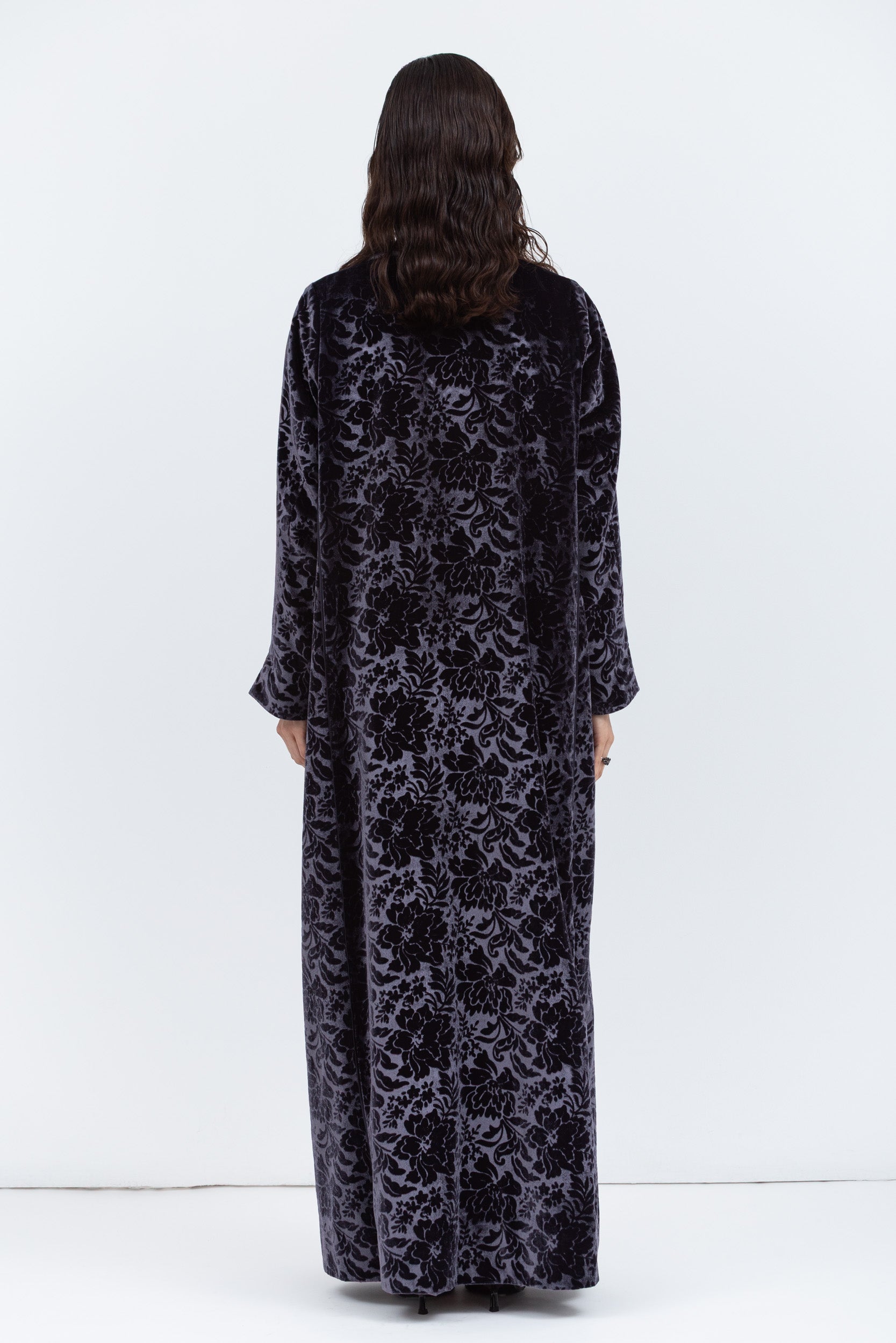 Luxe Gray Blue Abaya in Velvet Jacquard