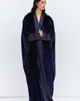 Rich Navy Velvet Abaya with Satin Trims