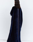 Rich Navy Velvet Abaya with Satin Trims