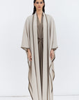 Flow Abaya in Stone with Satin Trims