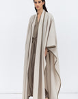 Flow Abaya in Stone with Satin Trims
