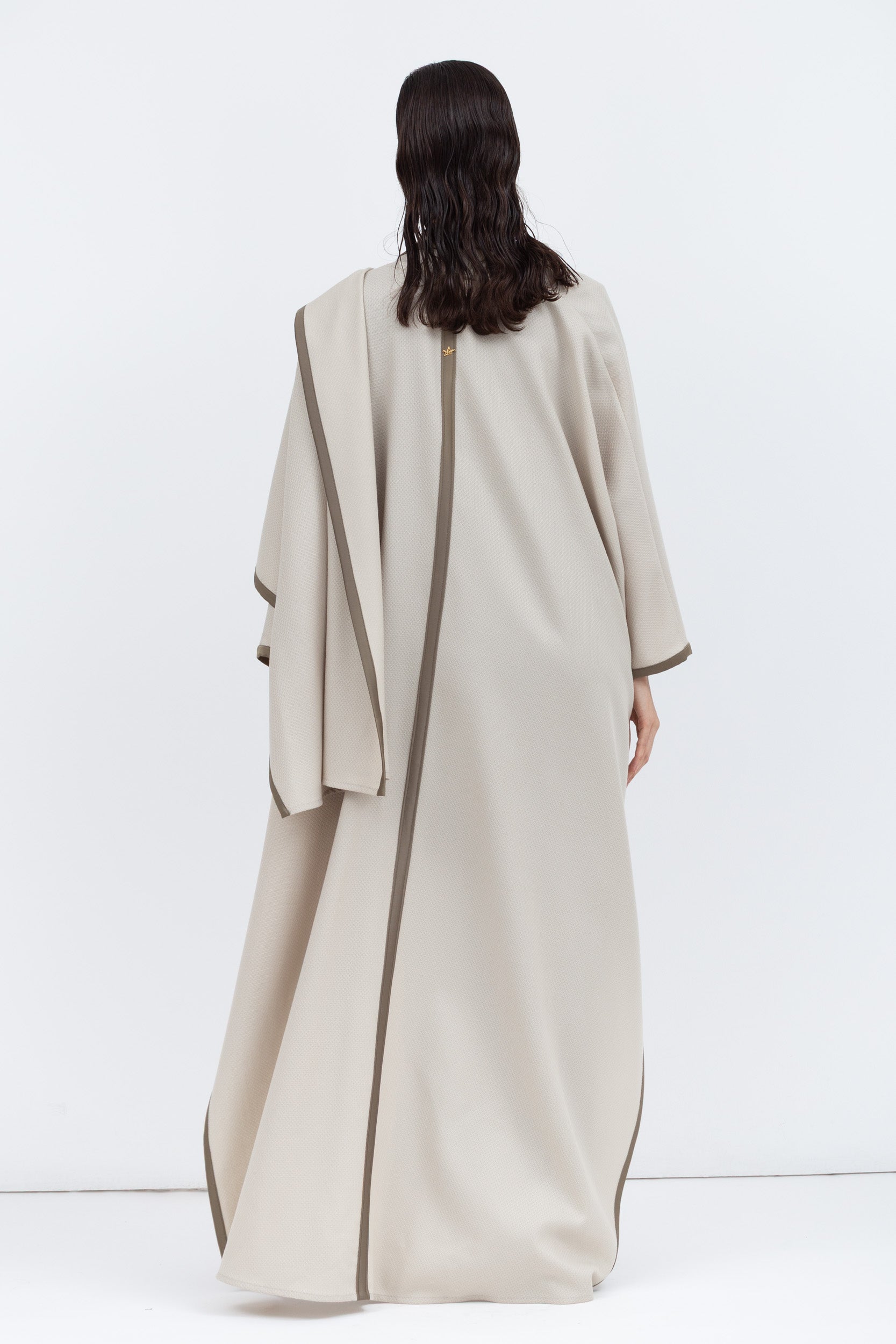 Flow Abaya in Stone with Satin Trims
