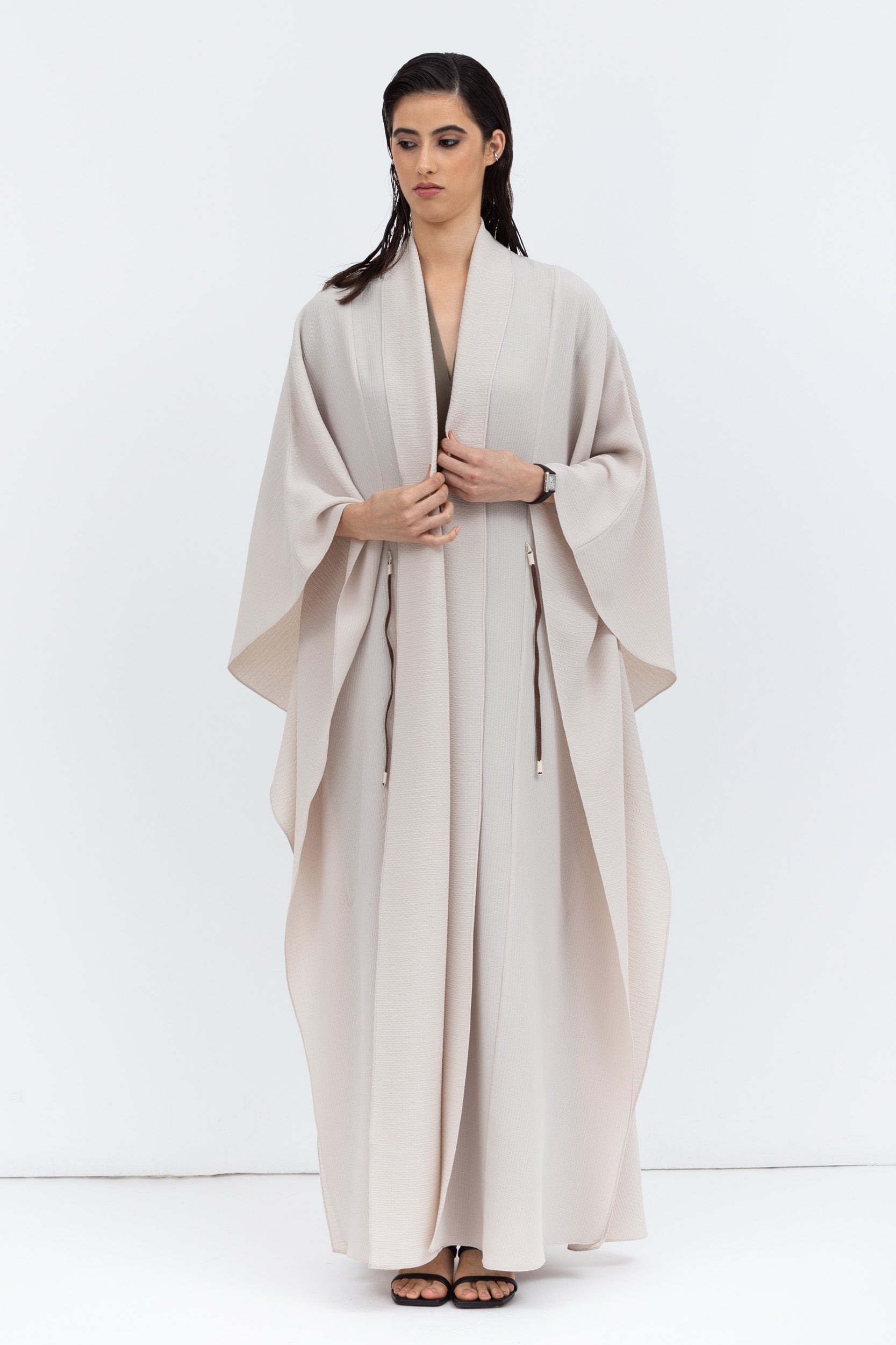 Flow Abaya in Ivory with Tie-String