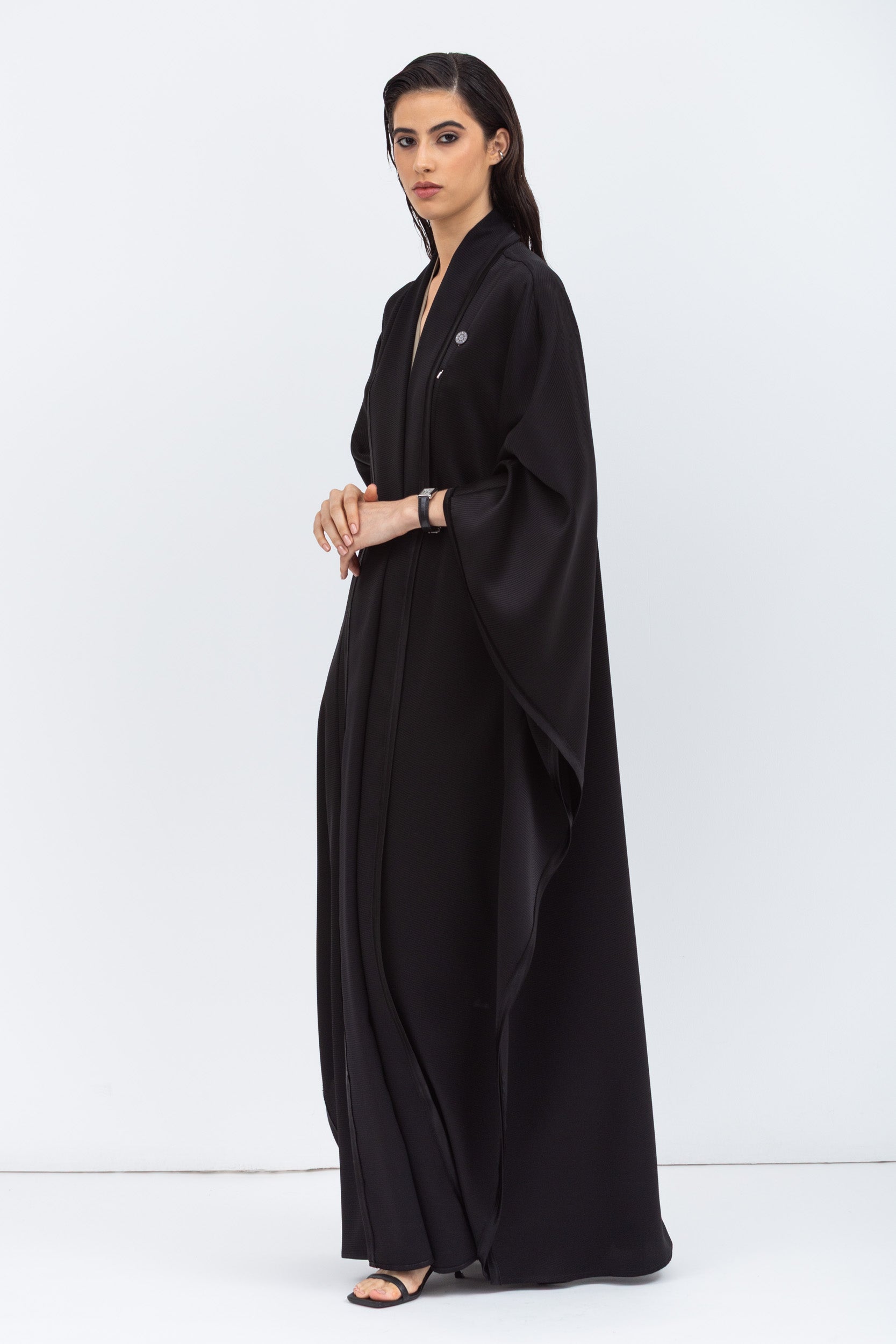 Flow Abaya in Black Stripe Satin