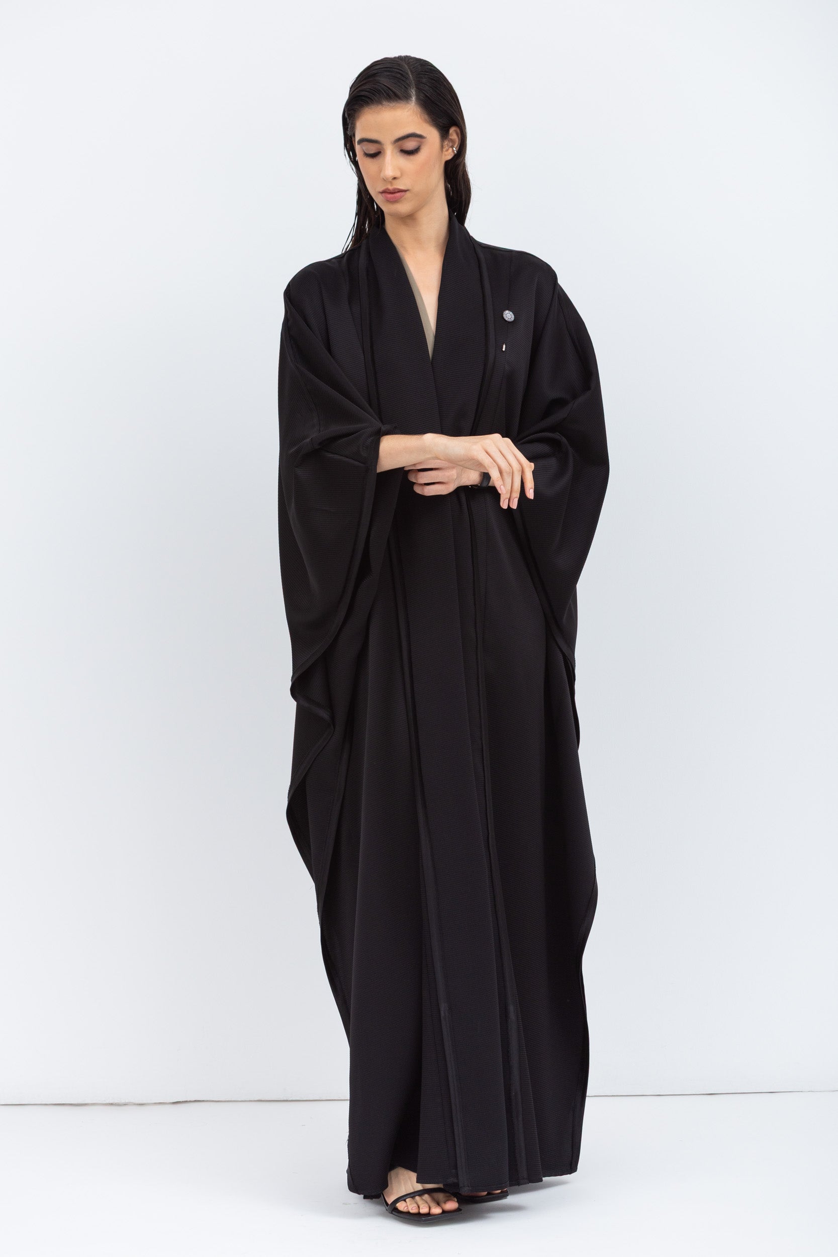 Flow Abaya in Black Stripe Satin