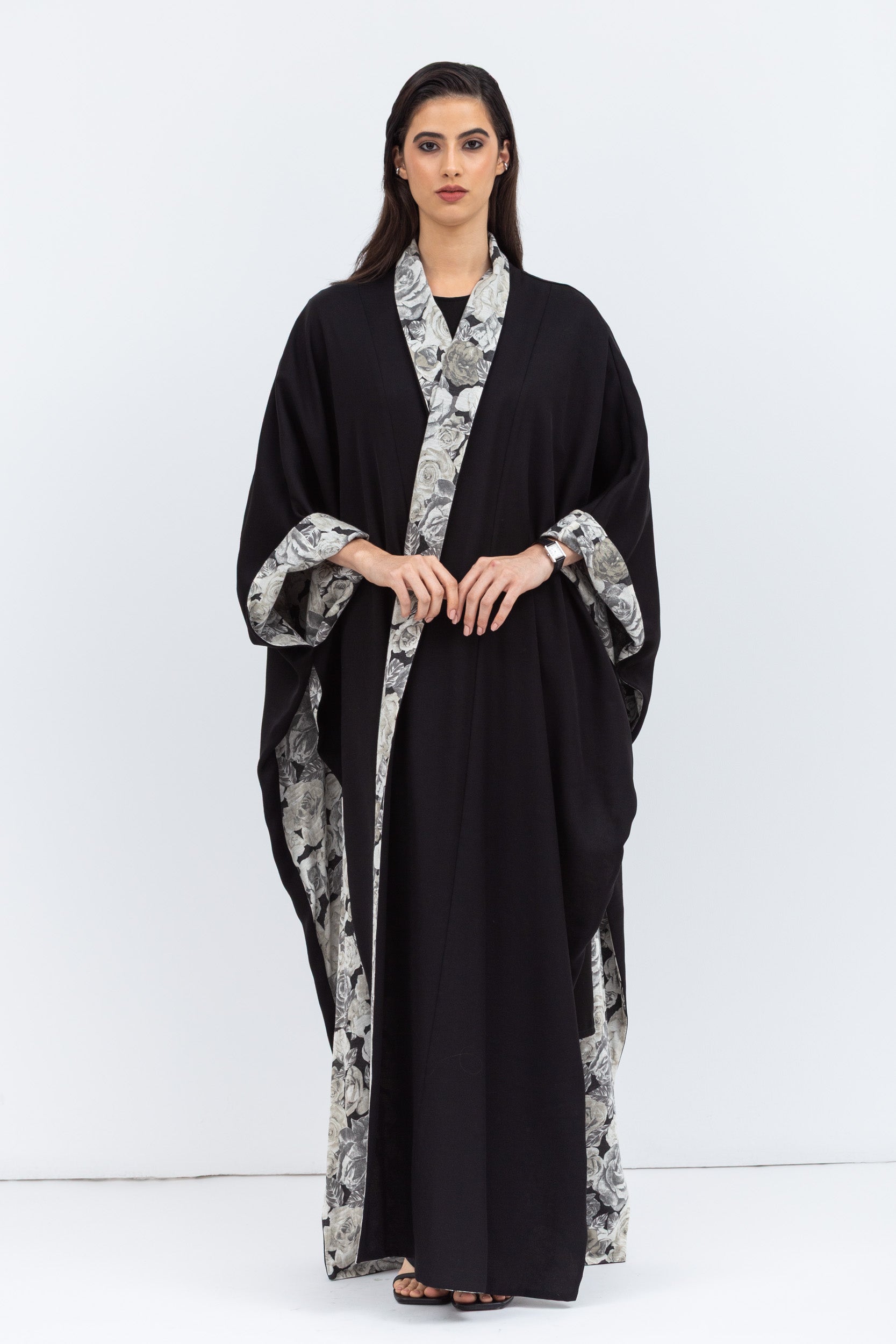 Reversible Shawl Abaya with Floral Pattern