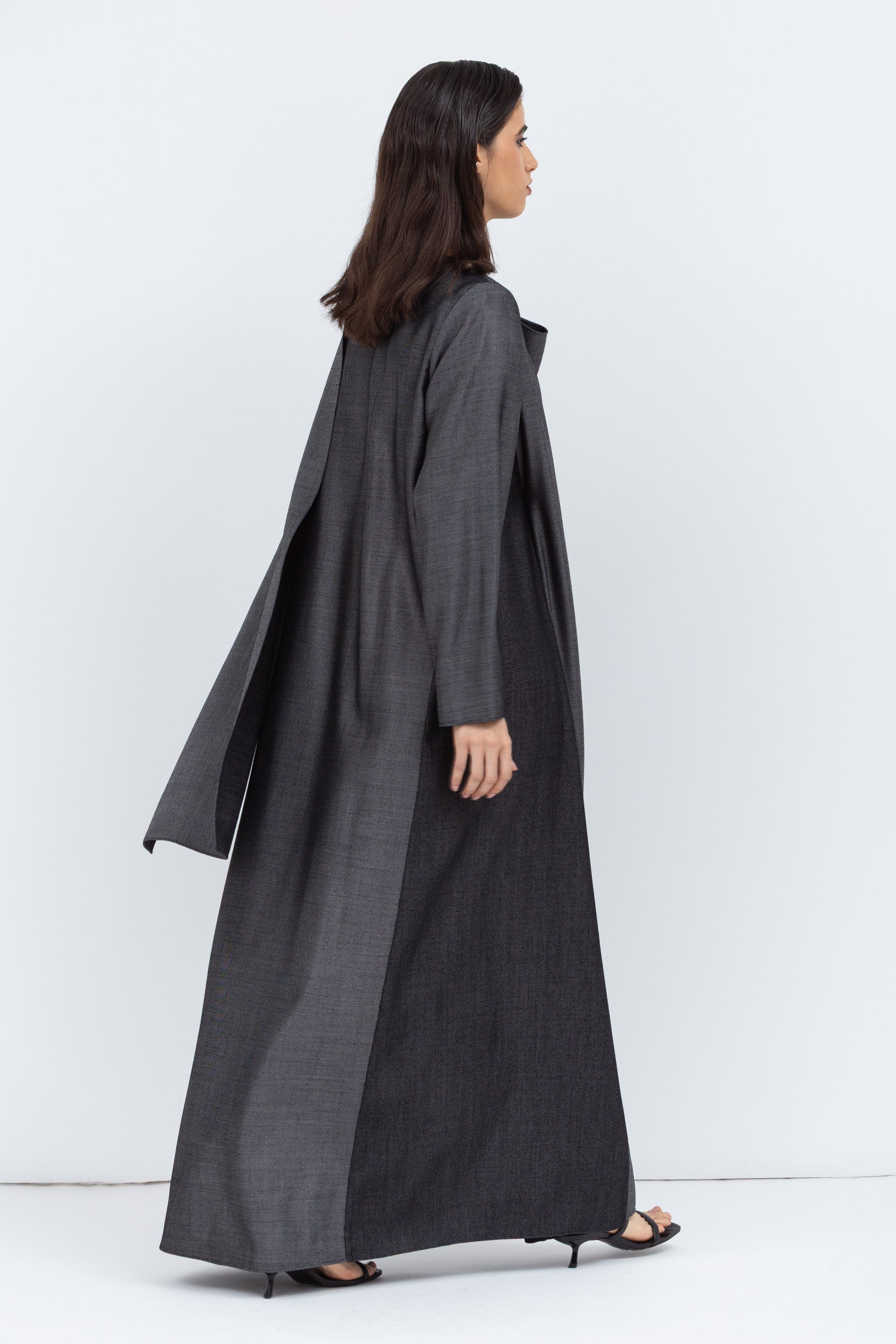 Shawl Abaya in Stripy Black Gray