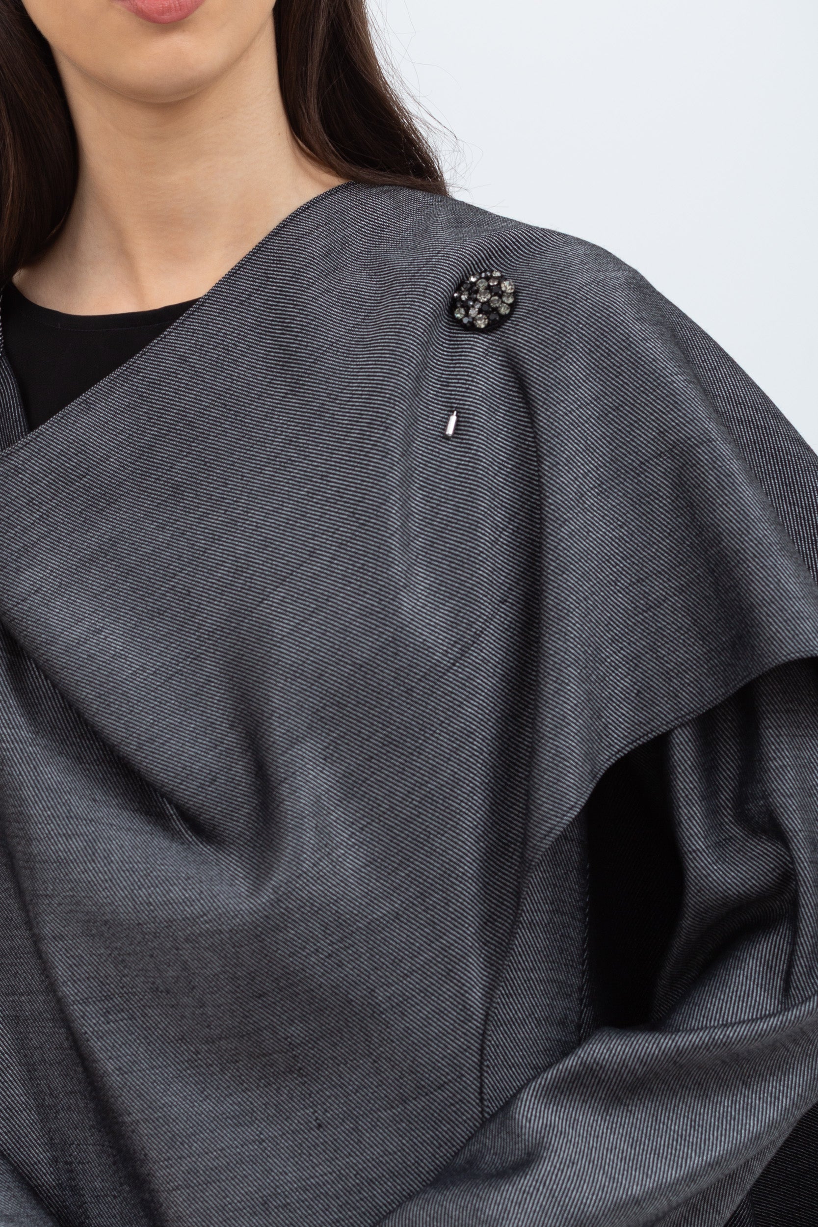 Shawl Abaya in Stripy Black Gray