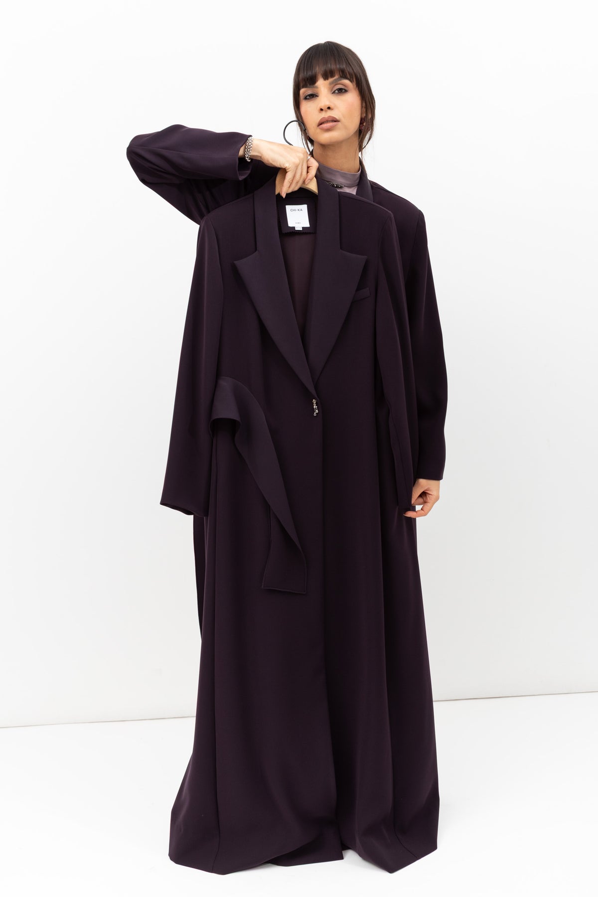Tuxedo Abaya with Sash in Dark Purple RTW