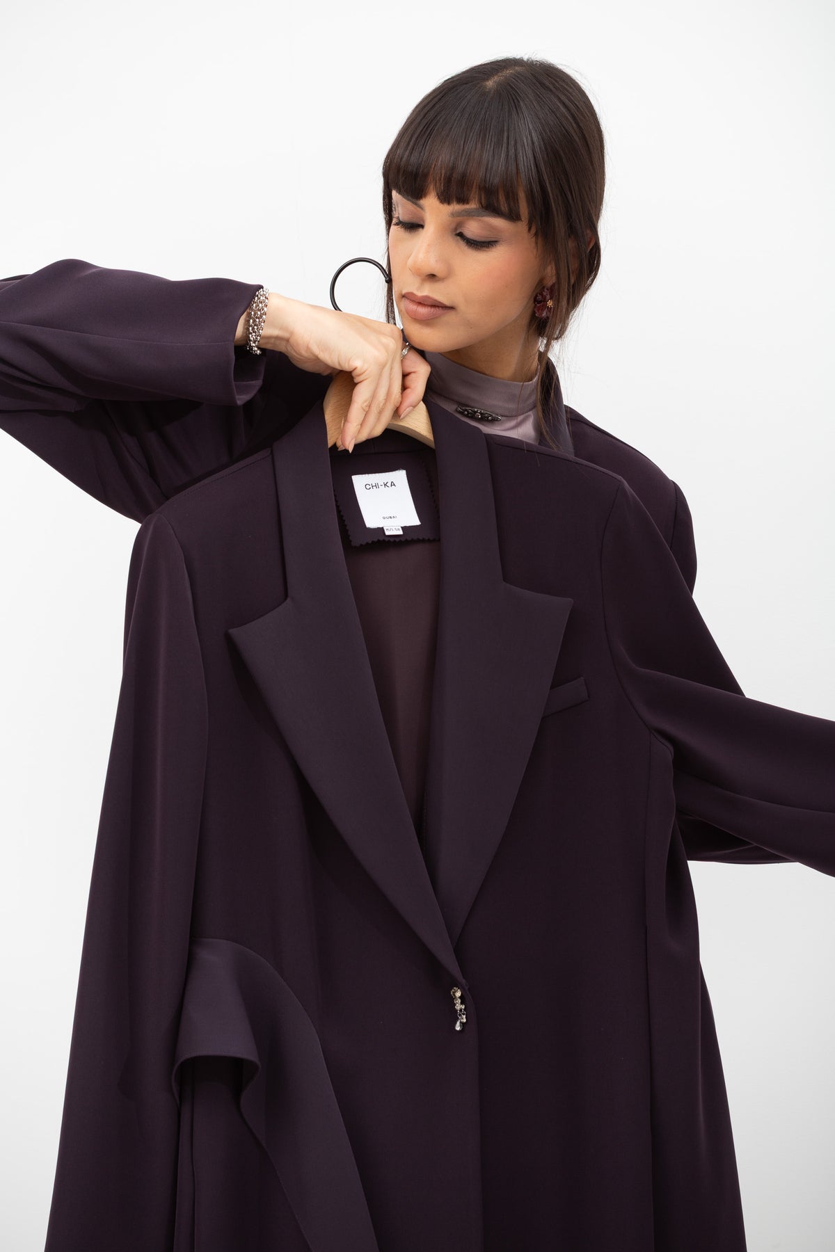 Tuxedo Abaya with Sash in Dark Purple