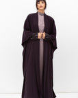Double Flow Abaya with Printed Lining in Dark Purple RTW