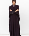 Double Flow Abaya with Printed Lining in Dark Purple RTW