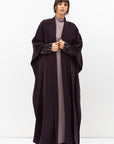 Double Flow Abaya with Printed Lining in Dark Purple RTW