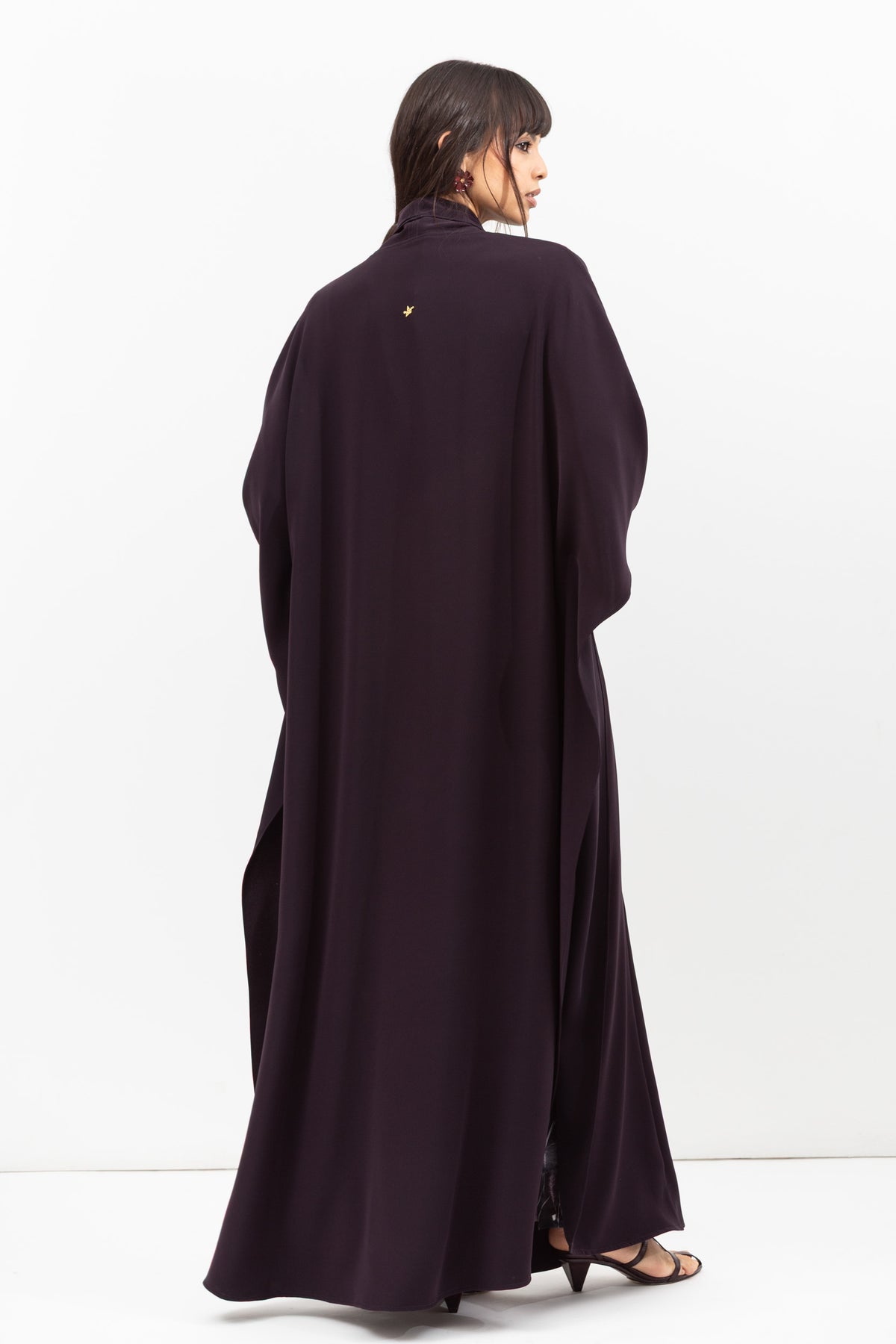 Double Flow Abaya with Printed Lining in Dark Purple