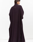 Double Flow Abaya with Printed Lining in Dark Purple